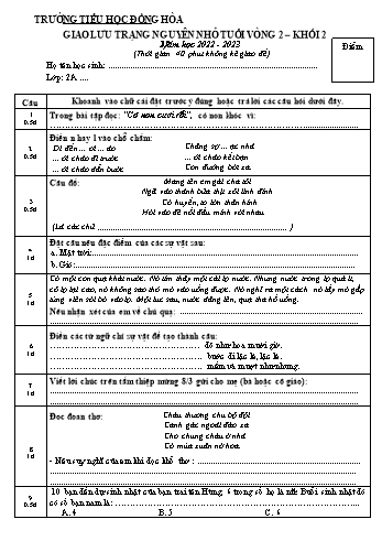Đề giao lưu trạng nguyên nhỏ tuổi vòng 2 Khối 2 - Năm học 2022-2023 - Trường Tiểu học Đồng Hòa