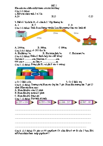 Đề kiểm tra cuối năm môn Toán Lớp 2 - Năm học 2021-2022 - Đề số 2