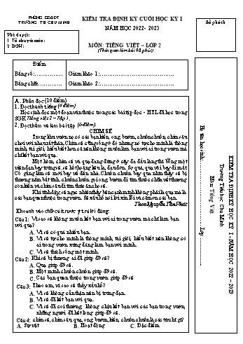 Đề kiểm tra định kỳ cuối học kỳ I môn Tiếng Việt Lớp 2 - Năm học 2022-2023 - Trường Tiểu học Chu Minh (Có đáp án)