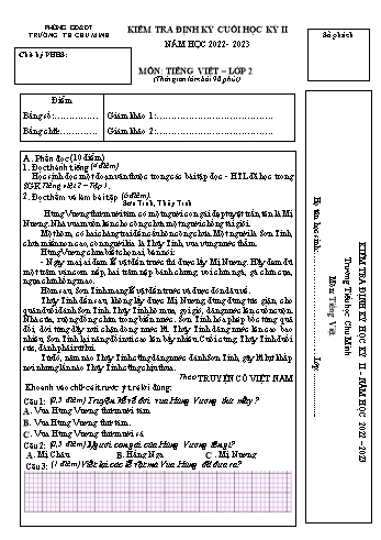 Đề kiểm tra định kỳ cuối học kỳ II môn Tiếng Việt Lớp 2 - Năm học 2022-2023 - Trường Tiểu học Chu Minh (Có đáp án)