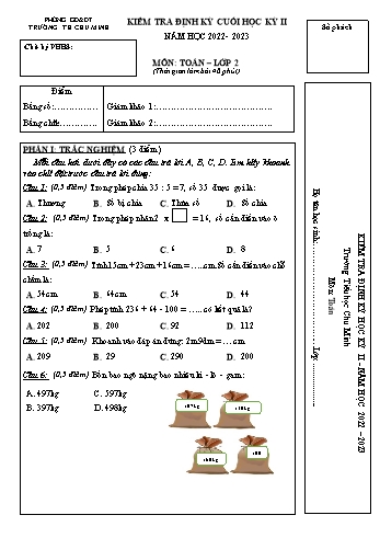 Đề kiểm tra định kỳ cuối học kỳ II môn Toán Lớp 2 - Năm học 2022-2023 - Trường Tiểu học Chu Minh (Có đáp án)