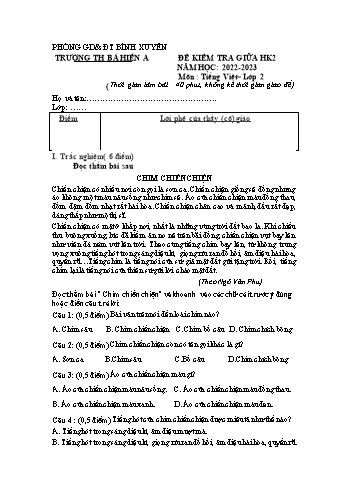 Đề kiểm tra giữa học kì 2 môn Tiếng Việt Lớp 2 - Năm học 2022-2023 - Trường Tiểu học Bá Hiến A (Có đáp án)