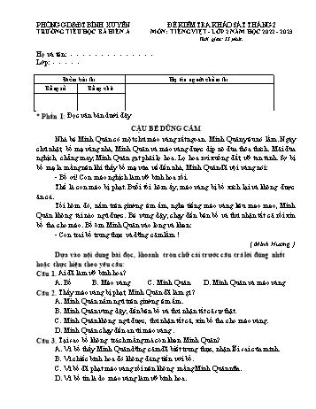 Đề kiểm tra khảo sát tháng 2 môn Tiếng Việt, Toán Lớp 2 - Năm học 2022-2023 - Trường Tiểu học Bá Hiến A (Có đáp án)