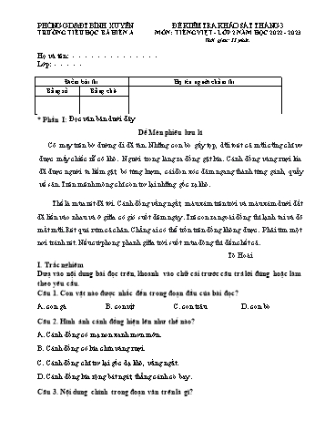 Đề kiểm tra khảo sát tháng 3 môn Tiếng Việt, Toán Lớp 2 - Năm học 2022-2023 - Trường Tiểu học Bá Hiến A (Có đáp án)