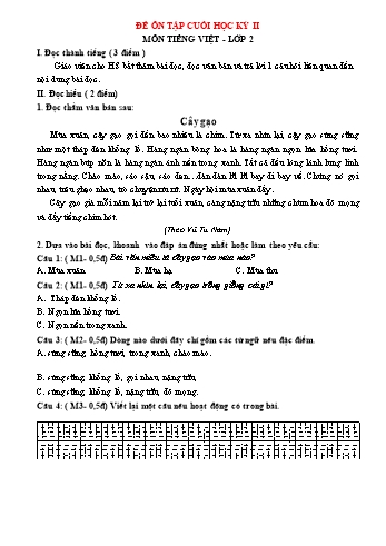 Đề ôn tập cuối học kỳ II môn Tiếng Việt Lớp 2 - Năm học 2022-2023 - Đề số 2