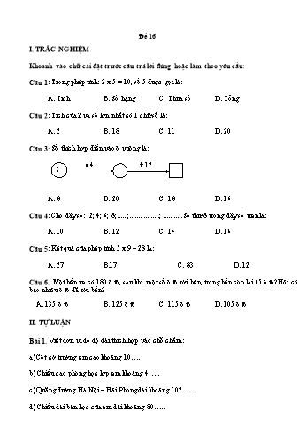 Đề thi học kì 2 môn Toán Lớp 2 - Đề 16 - Năm học 2023-2024