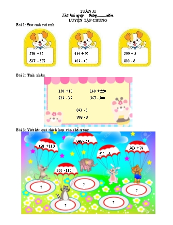 Phiếu bài tập ôn tập môn Toán Lớp 2 (Kết nối tri thức và cuộc sống) - Tuần 31 - Năm học 2022-2023