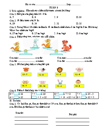 Phiếu bài tập ôn tập môn Toán Lớp 2 (Kết nối tri thức và cuộc sống) - Tuần 8 - Năm học 2022-2023