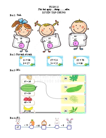 Phiếu bài tập ôn tập môn Toán Lớp 2 (Kết nối tri thức và cuộc sống) - Tuần 12 - Năm học 2022-2023