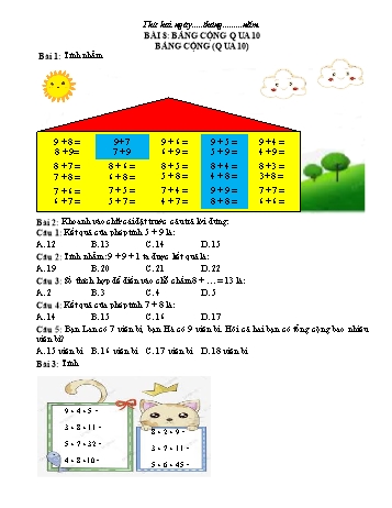 Phiếu bài tập ôn tập môn Toán Lớp 2 (Kết nối tri thức và cuộc sống) - Tuần 5 - Năm học 2022-2023