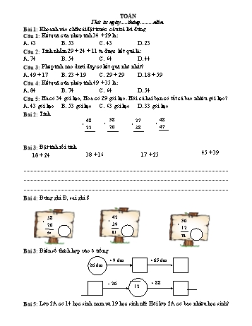 Phiếu bài tập ôn tập môn Toán Lớp 2 (Kết nối tri thức và cuộc sống) - Tuần 11 - Năm học 2022-2023