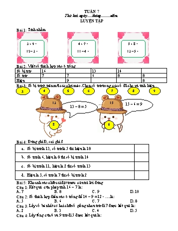 Phiếu bài tập ôn tập môn Toán Lớp 2 (Kết nối tri thức và cuộc sống) - Tuần 7 - Năm học 2022-2023