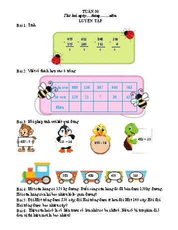 Phiếu bài tập ôn tập môn Toán Lớp 2 (Kết nối tri thức và cuộc sống) - Tuần 30 - Năm học 2022-2023