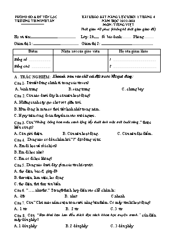 Bài khảo sát năng lực tháng 4 môn Tiếng Việt Khối 2 - Năm học 2022-2023 - Trường Tiểu học Minh Tân (Có đáp án)