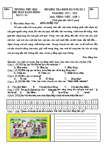 Đề kiểm tra định kì cuối kỳ I môn Tiếng Việt Lớp 2 - Năm học 2022-2023 - Trường Tiểu học Thị trấn Rạng Đông