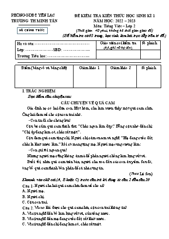 Đề kiểm tra kiến thức học sinh kì 1 môn Tiếng Việt Lớp 2 - Năm học 2022-2023 - Trường Tiểu học Minh Tân